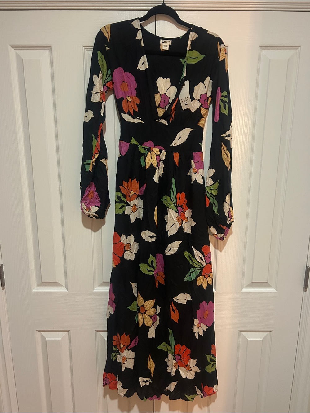 Billabong Black Floral Long-Sleeve Maxi Dress